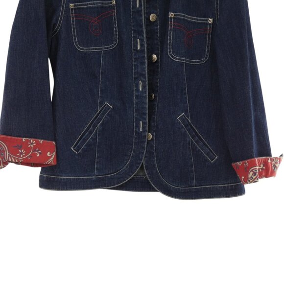Sag Harbor Blue Denim Jacket Sz 10 Paisley Lining Western Rodeo Cowgirl Y2K - Picture 3 of 6